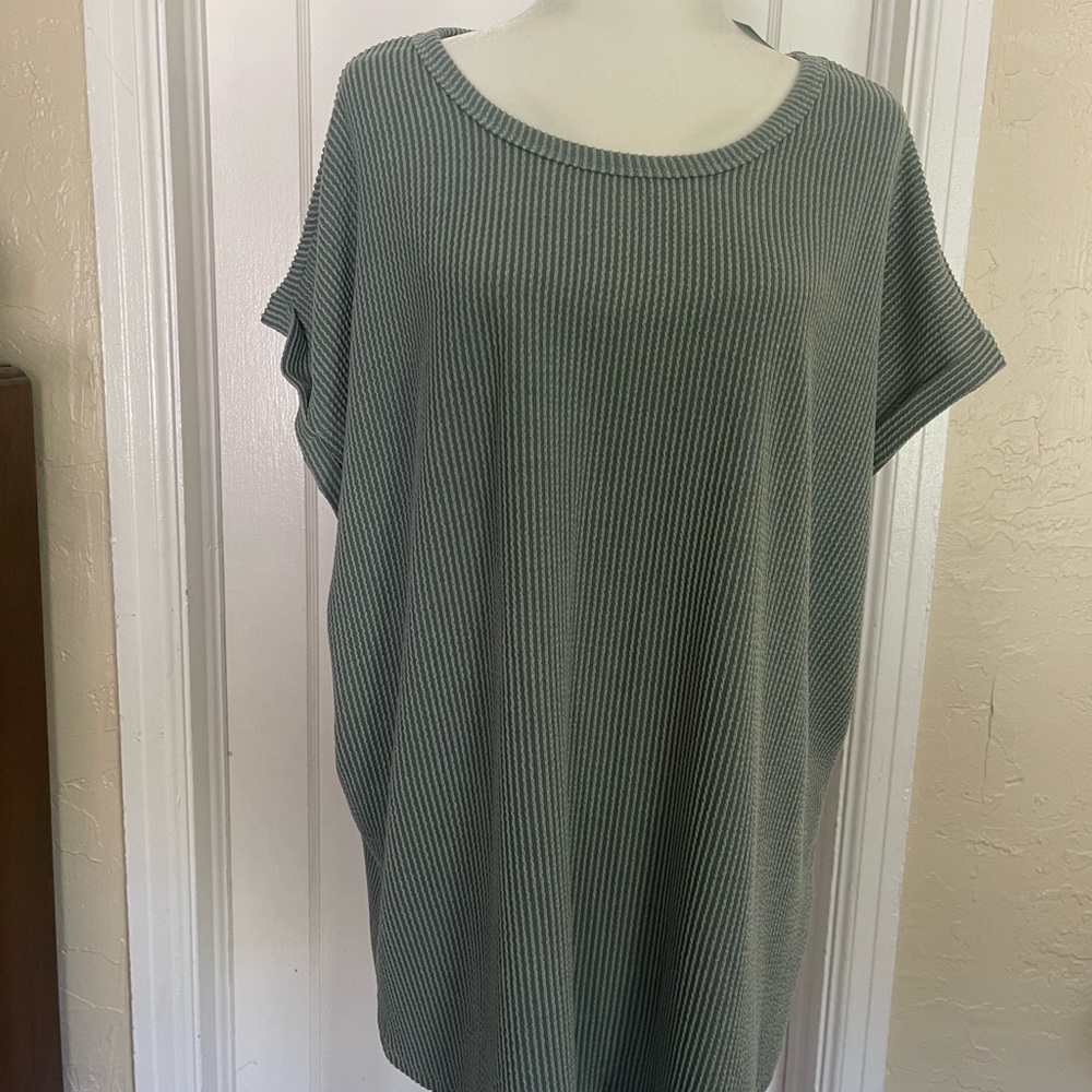Maurices Sage Ribbed Short Sleeve Top